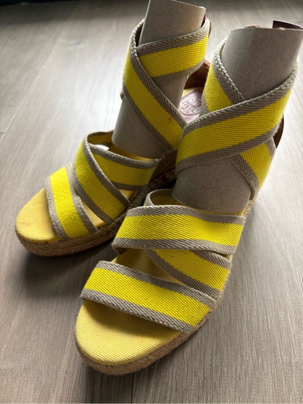 Tory Burch Adonis Criss Cross Strap yellow Wedge Sandals